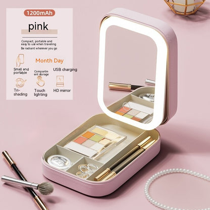 Portable Makeup Storage Box With LED Light Mirror